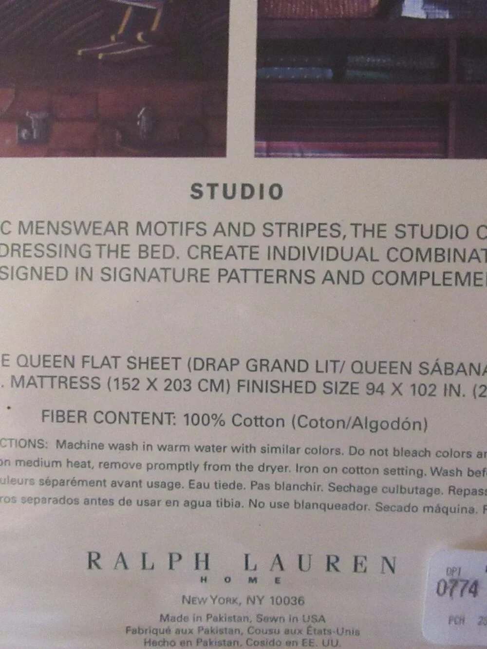 New in Package Unused Vintage Ralph Lauren Queen Flat Sheet Studio Crest Stripe